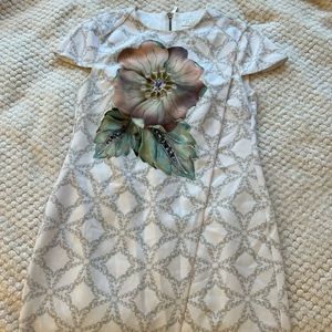 White pearl flower print layered Ted baker dress